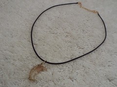 Goldtone Rutilated Quartz Carved Moon Face Pendant Black Cord Necklace (A67)