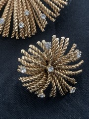 Vintage Bergere Gold Tone Starburst Brooch Pin & Clip Earrings Set Atomic Rope