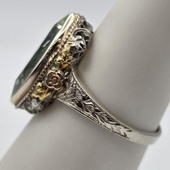 VTG La France 14K Tri-Tone Gold Lab-Created Glowing Green Spinel Ring 6.5 *READ