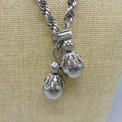 Vintage Ball Tassel Necklace Silver Tone Adjustable Slide 26 Inch