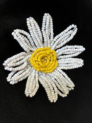 Vintage Miriam Haskell Daisy Brooch Retro Flower Power Wired Glass Seed Bead Pin