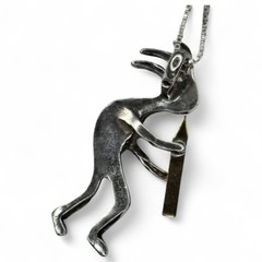 Sterling Silver 925 and 14KT Gold Kokopelli Pendant with Box Chain Necklace