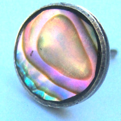 Sterling Stud Earrings Vintage Abalone Circular Southwest Style Iridescent .25″
