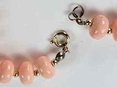 Vintage Pink Plastic Beaded Necklace Gold Tone Spring Ring 30 Inch Dainty