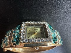 Ethnic Cloisonné Bracelet Watch With Floral Gemstone Alloy Wristwatch