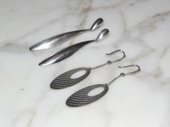 Vintage Modern Sterling Silver Large Drop Dangle Earrings 925 Modernist 2 pair