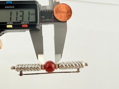 Vintage NR Signed Sterling Silver and 14kt Gold Carnelian Bead Bar Brooch Pin