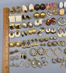 Vintage 1980s Pierced Earring Lot Gold Tone 45 Pairs Monet Trifari