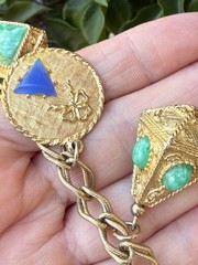 Vintage 50’s-60’s Chunky Charm Bracelet 8″ Medallions Geometric Gold Tone MCM