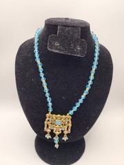 Vintage Style Jadau Kundan Pendant Sky Blue Beaded Festival Choker Necklace