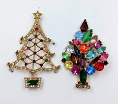 Vintage to Modern Rhinestone CHRISTMAS TREE Pin Brooch Lot of 8