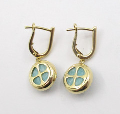 Amazonite Doublet and 0.38CTW Round Diamond Dangle Earrings 18K Yellow Gold