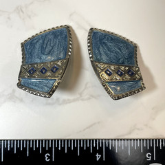 Vintage Edgar BEREBI Tribal So Western Blue Enamel Silver Tone Clip on Earrings