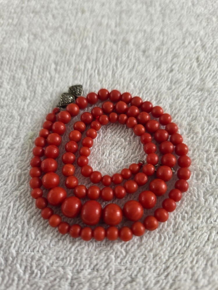 Antique Genuine Natural 100% Undyed Red Mediterranean Coral Beads Necklace