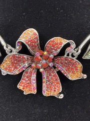 Vintage Kirks Folly Silver Tone Rhinestone Orchid Rhinestone Statement Necklace