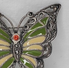 Vintage Sterling Silver Butterfly Brooch Green Yellow Enamel Wings Figural Pin