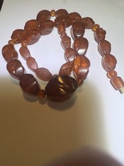 Great Vintage Cognac Natural Baltic Amber Carved Faceted Graduated Necklace