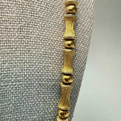 Vintage Monet Gold Tone Bamboo Bead Necklace 26″ Long Signed Textured MCM Chic