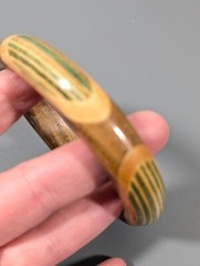Vintage Boho Tribal Western Green Brown Wood Stripe Round Bangle Bracelet 8.5 in