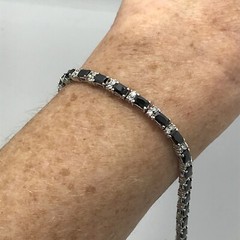 Vintage Black Onyx & Cubic Zirconia Stunning SIlver tone Tennis Bracelet sz 7″