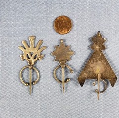 Lot 3 silver Berber Moroccan Fibula Kabyle brooch pins enamel corals