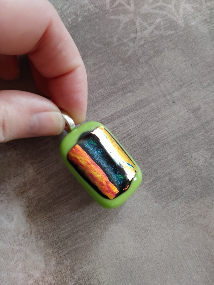 Vintage pendent artisan art glass 3D fiery precious metal foil boro silica