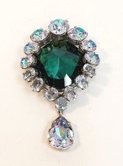 RJP Or CIS French Brooch Green Lavender Rhinestone Dangle Trombone Clasp