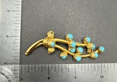 Vintage Tree Branch Brooch Pin Blue Flower Buds Trombone Clasp J110
