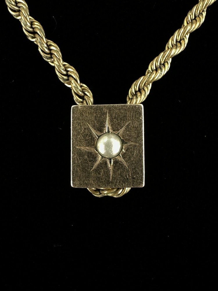 Antique Victorian 14k Gold Pearl Slide Gold Filled Chain Necklace 24”