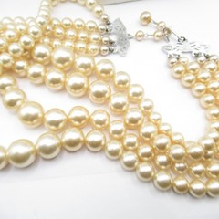 Four Multi-Strand Vintage Faux Peal Classic Necklace Signed Japan Creamy Beige
