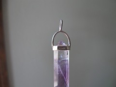 Vintage 2″ Fluorite/Tourmaline Cystal Pendent .925 Silver Clasp Hexagon Shape