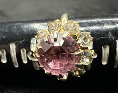 Vintage Pink Rhinestone Cluster Ring Adjustable 10kt GF Shanks 2.4g
