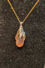 Vintage 14 k YG Large Pink Tourmaline Pendant With Diamonds
