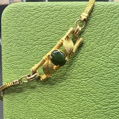 Elegant Custom Vintage 12k Yellow Gold Filled Bracelet, Bamboo Motif, Jade? OOAK