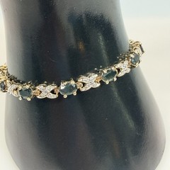 Vintage Sapphire Tennis Bracelet XO Sterling Silver 925 Gold Vermeil 6.5″ PAJ
