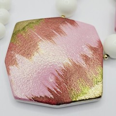 Hand Painted Porcelain Ceramic Pendant Beaded Vintage Necklace 30 Inch Japan