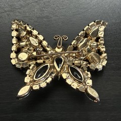 Signed Kramer Rhinestone Butterfly Brooch Clear & AB Gold Tone Vintage 1950s