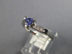 ESTATE .48CT DIAMOND & AAA TANZANITE 14K WHITE GOLD 3D TRILLION & ROUND FUN RING