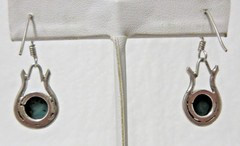 Vintage Sterling Silver Malachite Dangle Pierced Earrings