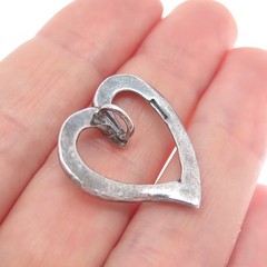 925 Sterling Silver Vintage Open Heart Oxidized Slide Charm Pendant