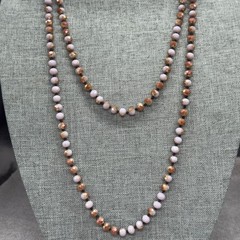 Vintage Necklace Opera Length 60 Inches Faceted Lilac Golden Pink Glass Beads