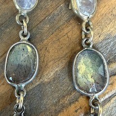 VINTAGE FACETED MOONSTONE RUTILATED & CLEAR QUARTZ LONG DROP DANGLE EARRINGS