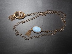 40″ EGYPTIAN REVIVAL CHAIN BELT OR NECKLACE GOLD TONE SKY BLUE VINTAGE