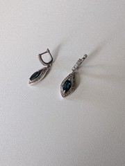 Vintage Sterling Silver London Blue Topaz and Crystal Dangle Earrings