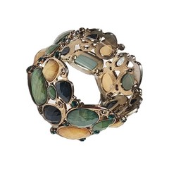 VTG Shades of Green & Yellow Shimmering Faux Opal Stretch Cuff Bracelet 6.5″