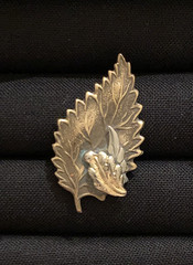 3 Vintage Leaf-Shaped Metal Brooches with Varies Patinas