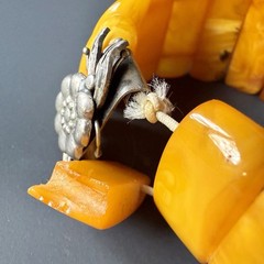Vintage Baltic Amber Panel Bracelet with Silver Floral Clasp • Restoration Piece