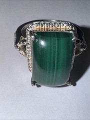 Vintage Sterling Silver Malachite Ring 925 Size 6.75