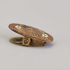 Antique Tie Clip Enamel Flowers Lapel Clasp Gold Filled Oval 24mm Brooch