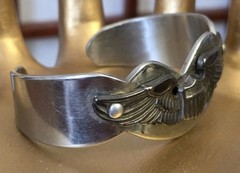Vtg WWII Era Sterling Navy Pilot Trench Art Sweetheart Bracelet Stainless Sz 5.5